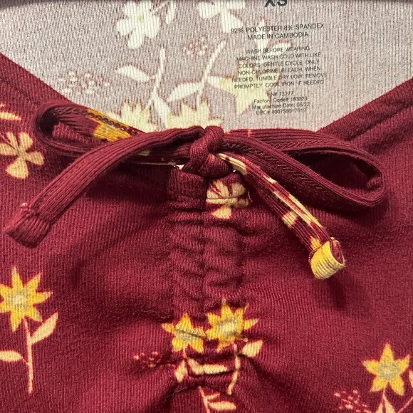 SO Yellow flowers print long sleeved burgundy dress short dress - Picture 4 of 6